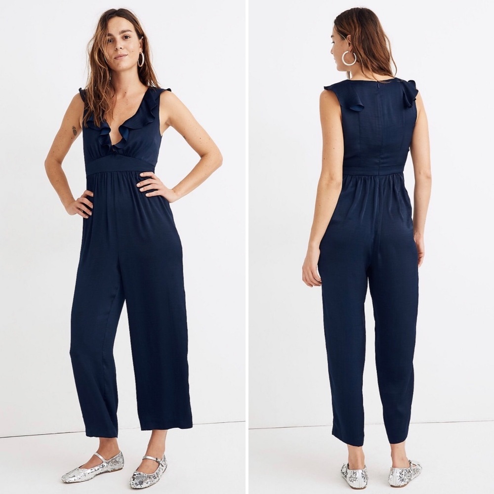 Madewell Satin Ruffle-Neck Jumpsuit